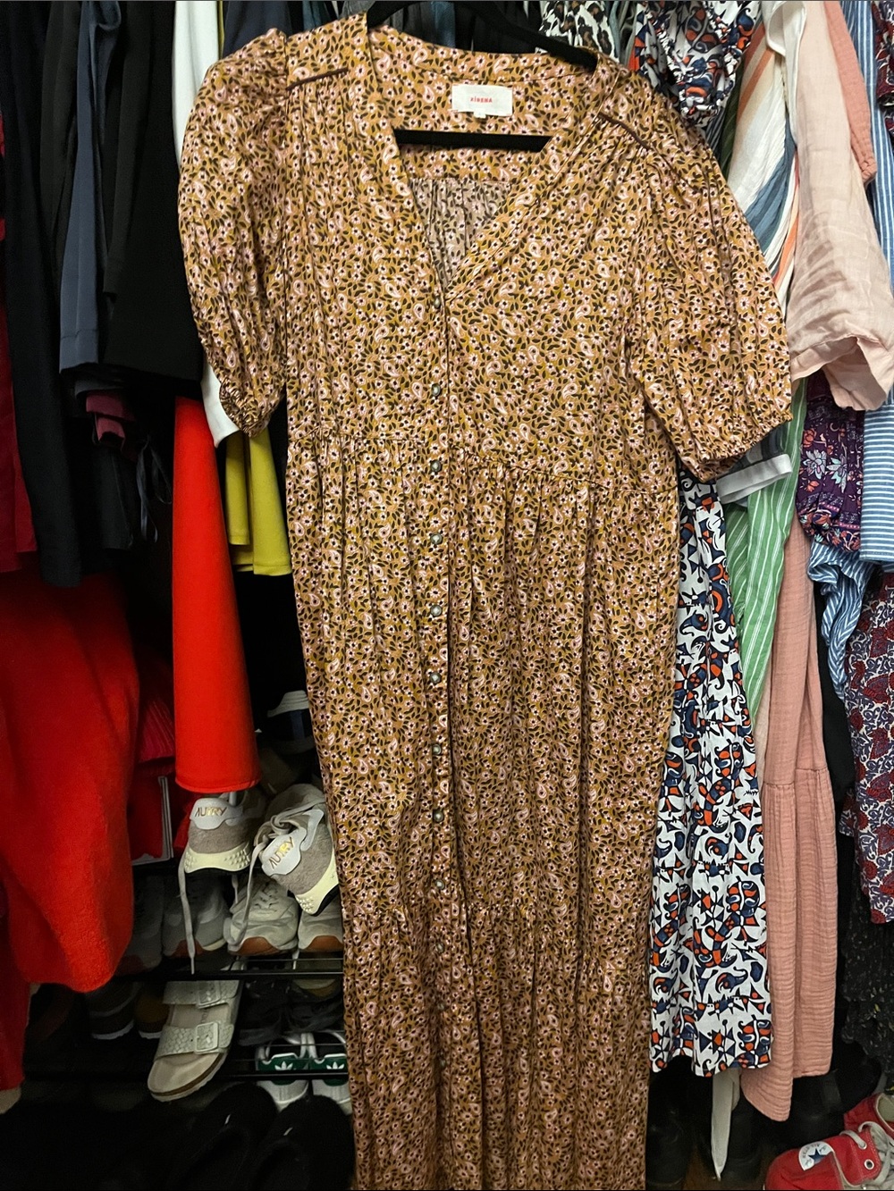 Xirena Floral Midi Dress in Mustard Floral